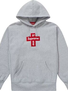Supreme Cross Box Logo Hoodie Heather Grey Hooded Sweatshirt FW20 Size Small